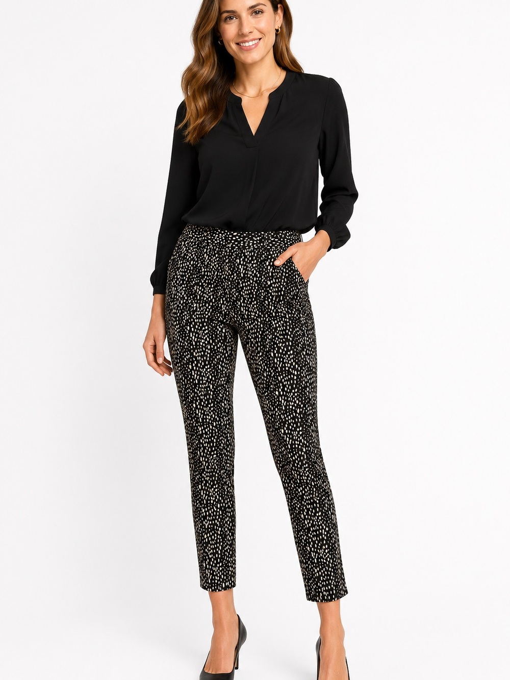 Banana Republic Sloan-Fit Ankle Pants Size 6 Black Taupe Animal Print